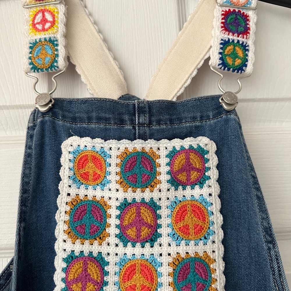 Multicolor Peace Sign Crochet Kids Overalls